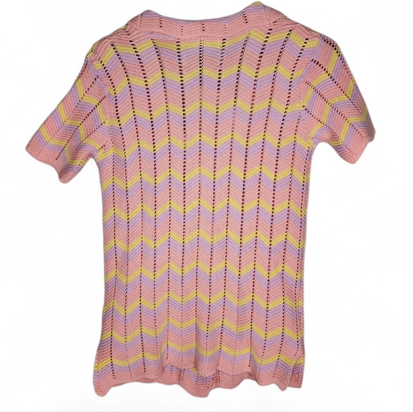 Damson Madder Button Front Crochet Shirt in Pink Zigzag Size 8 New With Tags - Picture 2 of 8